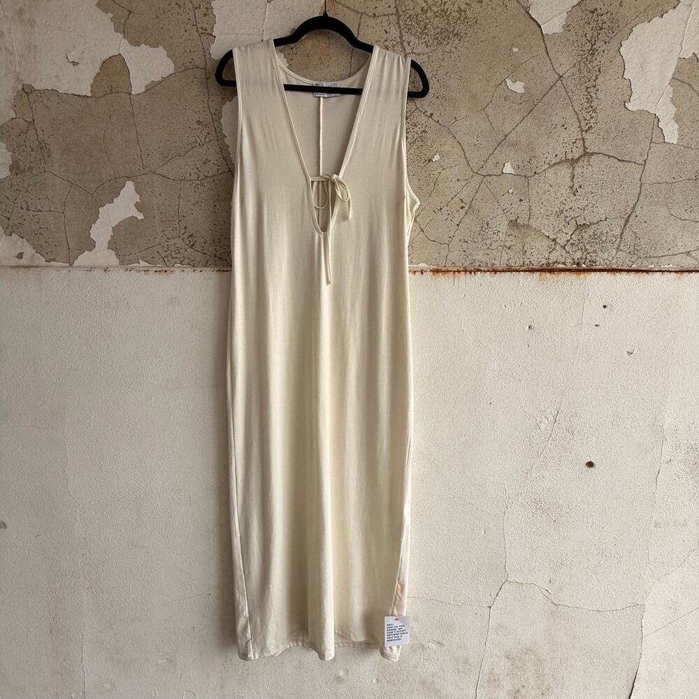 Ivory Midi Dress Tie Front Sleeveless Soft Viscose‎ Quiet Luxury Minimalist ASOS